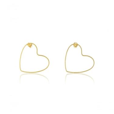 Imagem de Brinco Médio Com Coração Vazado Horizontal Banhado Em Ouro 18k [f027]