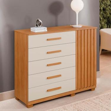 Imagem de Cômoda Tóquio 5 Gavetas e 1 Porta Ripada Cin/Off - Top Decor