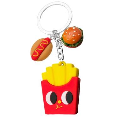 Imagem de Chaveiro, comida de desenho animado, batatas fritas, hambúrguer e ping