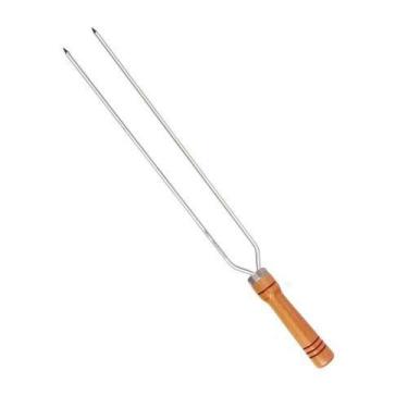 Imagem de Espeto Duplo 80CM em Alumínio com Cabo de Madeira para Churrasco Prata