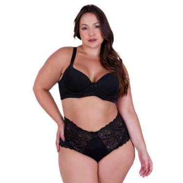 Imagem de Conjunto de Lingerie Plus Size Sutiã e Calcinha Cintura Alta de Renda 