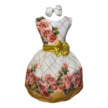 Imagem de Vestido Infantil Branco Com Laço Dourado - PEQUENOS ENCANTOS BABY, Bra