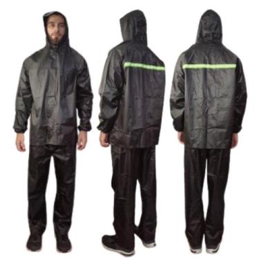 Imagem de Capa De Chuva para Motoqueiros PVC Impermeável Preta com Capuz Touca J