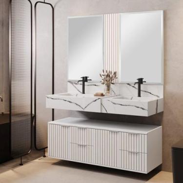 Imagem de Conjunto para Banheiro Bancada em Porcelanato com Cuba Esculpida, Armá