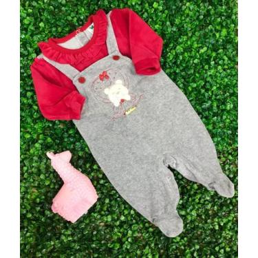Imagem de Macacão Infantil Fem Plush Cinza e Vermelho - BELA FASE, P
