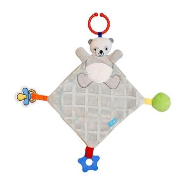 Imagem de Naninha para Bebê Panda Cinza Menino com Mordedor e Prendedor de Chupe