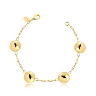 Imagem de Pulseira Com Esferas 20cm Feminina Folheada A Ouro - Radhau Joias, Úni