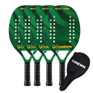 Imagem de Kit 4 Raquetes Beach Tennis Camewin Fibra de Carbono, Verde militar
