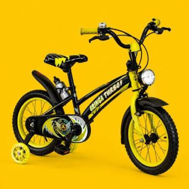 Imagem de Bicicleta Infantil Aro 16 Old School Amarela 4 a 8 Anos LED Pneu Gross