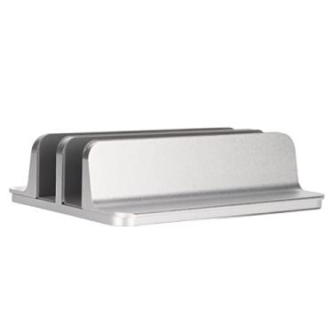Imagem de Suporte para laptop, processo de moldagem integral 3D Curve Design Prateleira para laptop Liga de alumínio vertical de 2 solos com chave hexagonal para desktop para escritório para casa