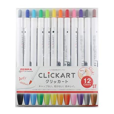 Imagem de Caneta base de água tipo Knock da Zebra ClickArt, conjunto de 12 cores padrão (WYSS22-12CST)
