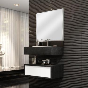 Imagem de Conjunto para Banheiro 80cm com Espelho, Gaveteiro e Bancada com Cuba de Louça Embutida Bumi Preto