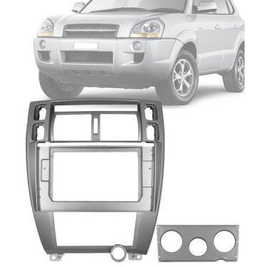 Imagem de Moldura 2 Din Hyundai Tucson 10" Polegadas Prata 2007 até 2011 Ar Analógico/Ar Dig...