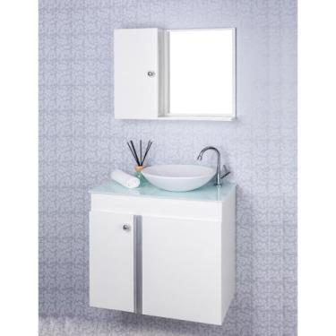 Imagem de Gabinete Para Banheiro Branco Com Cuba Branca E Armario Com Espelho Aq