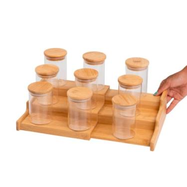 Imagem de Oikos - Kit 9 Potes de Vidro 250ml com Tampa de Bambu Herméticos e Rack Organizador