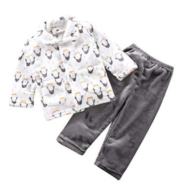 Imagem de CsgrFagr Toddler Kids Baby Boys Girls Cartoon Pajamas Winter Warm Coats Pants Outfits Set Fleece Robe Teenager (White, 4-5 Years)