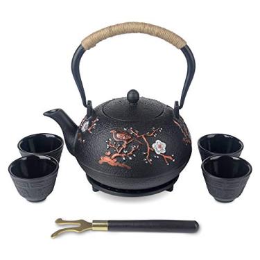 Imagem de Conjunto de 7 xícaras de chá de ferro fundido japonês, chaleira com infusor e tripé (1,134 g)