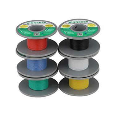 Imagem de BINNEKER Kit de fio de silicone de calibre 30, 6 cores vermelho, preto, branco, azul, amarelo, verde (10 m/32,8 pés cada) fios eletrônicos de alta resistência 200 graus C 600V, fio trançado 30 AWG, 11 fios de fio de cobre estanhado