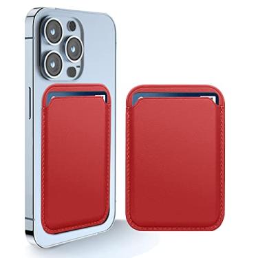 Imagem de Suporte magnético para cartão de carteira compatível com Apple iPhone 12 Pro Max/ 12 Pro/12/12 Mini/ 13 14 modelos, carteira de couro para carteira MagSafe, carteira Mag Safe para iPhone, carteira Mag Safewallet, vermelho