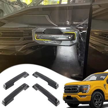 Imagem de GZBFTDH Guarnição das capas da maçaneta da porta lateral do carro, para Ford F-150 F150 2022, acessórios exteriores do conjunto de cromo de fibra de carbono