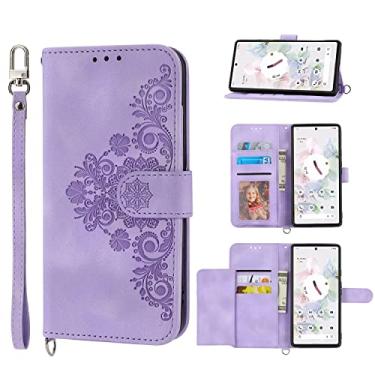 Imagem de For Google Pixel 6 Pro Skin-feel Flowers Embossed Wallet Leather Phone Case