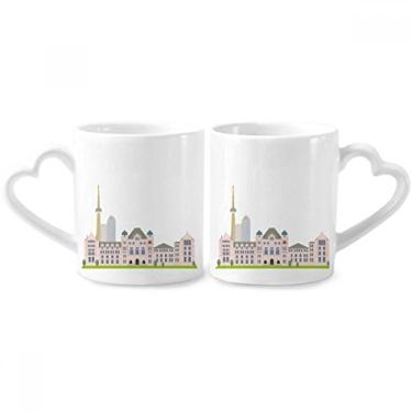 Imagem de Conjunto de canecas de porcelana para casais, marcos do Canadá com desenho animado em aquarela e coração