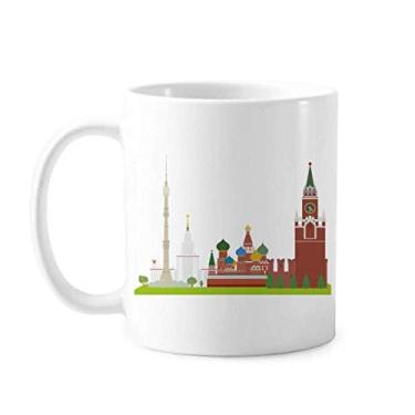 Imagem de Caneca de cerâmica com símbolo nacional da Rússia de Moscou, xícara de porcelana e café