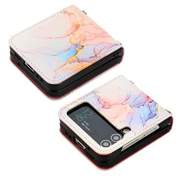 Imagem de Capa de telefone de couro transversal para Samsung Galaxy Z Flip 4 3 5G Flip4 Flip3 Capa à prova de choque alça cordão padrão de mármore, LS004 sem alça, para Galaxy Z Flip 3 5G
