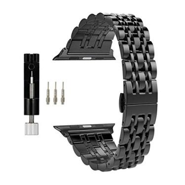 Imagem de MaKTech Pulseira de Sete Peças em Aço Inoxidável para Apple Watch 10/9/Ultra 2/SE/8/7[2024] (46mm/45mm/44/49mm,Preto)
