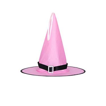 Imagem de Bestgift chapéu de bruxa infantil chapéu de feiticeiro acessórios de decoração de festa de Halloween rosa + sem brilho (estilo bandagem) 39 cm de altura