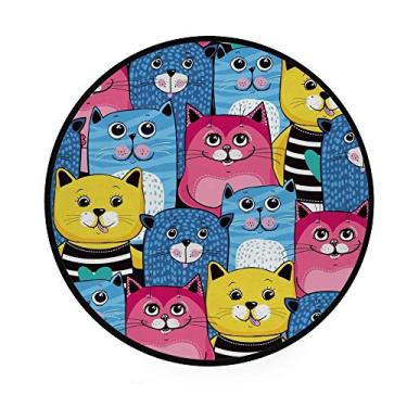 Imagem de My Daily Funny Cute Cats Tapete colorido redondo para sala de estar, quarto, crianças, tapete de poliéster, tapete para ioga, 9,5 cm de diâmetro