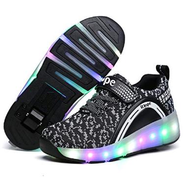 Imagem de Sapato de skate infantil SDSPEED com roda única tênis esportivo LED, Led Dapple Black, 6 Big Kid