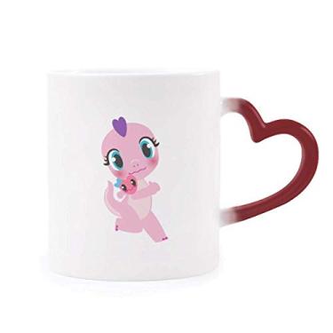 Imagem de Caneca de grés sensível ao calor Dinosaur Kingdom Love You Caneca vermelha que muda de cor
