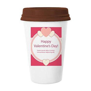 Imagem de Caneca de cerâmica rosa Happy Valentine's Day coração e rosa copo de café copo de cerâmica