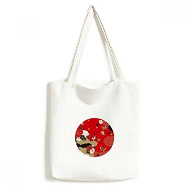 Imagem de Bolsa de lona Sakura vermelha com flor de borboleta, bolsa de compras casual