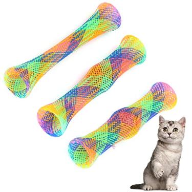 Imagem de Haowecib Brinquedos de mola espiral, brinquedo divertido para gatos reduz o estresse, cores brilhantes, brinquedo interativo fofo para gatos com material de nylon para interação com animais de estimação para gatos