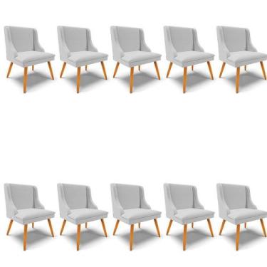 Imagem de Kit 10 Cadeiras Estofadas Para Sala De Jantar Pés Palito Lia Linho Cin