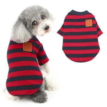 Imagem de Ranphy Camiseta listrada clássica para cachorrinho pequeno camiseta vintage Yorkie Chihuahua roupas de Natal roupas de gato, vermelho/preto, M