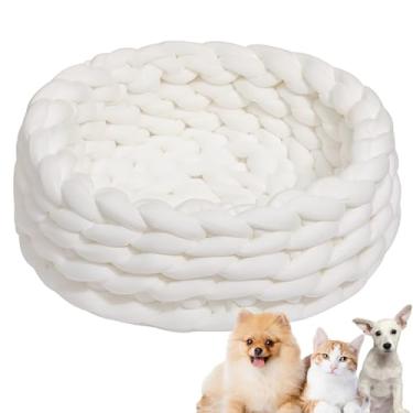 Imagem de Cama de cachorro, cama de gato de algodão de malha redonda, lavável, cama de gato para animais de estimação, cesta de cachorro grossa, ortopédica, ninho de cachorro de malha grossa(White,19")