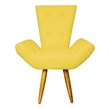 Imagem de Poltrona Decorativa Emília Barca Pés Palito Suede Amarelo - DS Estofad