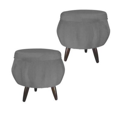 Imagem de Kit 02 Puff Pétala Pés Palito Tabaco Suede Cinza - DS Estofados