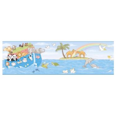 Imagem de York Wallcoverings YS9173BD Borda da Arca de Noé Peek-A-Boo, Azul Marinho/Azul Celeste Azul/Verde Palmeira/Cinza/Branco-Bege