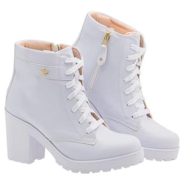 Imagem de Bota Feminina Cano Curto de Salto Tratorado - Floratine, Branco, 36