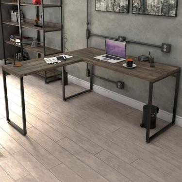 Imagem de Mesa para Escritório de Canto em L Win Carvalho Dark - Pnr Móveis, Mar