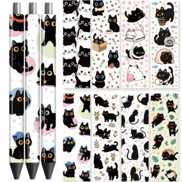 Imagem de Peacoblue Adesivo de transferência UV DTF para caneta, decalque de desenho animado de gato - 48 peças à prova d'água impressão HD UV DTF caneta adesivos adesivos para caneta lápis personalizada faça
