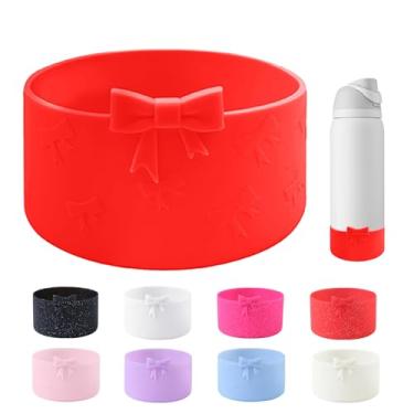 Imagem de YAYAYOUNG Bota de silicone Bow para garrafa de água Owala 947 ml, capa protetora antiderrapante para garrafas de água de aço inoxidável FreeSip, Twist e Flip - Vermelho