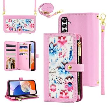 Imagem de Furiet Capa carteira floral para Samsung Galaxy A16/A26 5G com alça de pulso/ombro flip bolsa com zíper suporte para cartão de identificação de crédito acessórios capa de celular para A 16 26 16A 26A