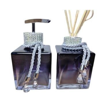 Imagem de Kit Lavabo Vidro Degradê Preto com Strass 250Ml com Aromatizador, Difusor, Saboneteira e Dispenser Porta Sabonete Líquido Organizador Para Banheiro - Luiggi Presentes® (Preto e Prata)
