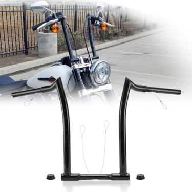 Imagem de TIGERSGATE Cabides de macaco pretos de elevação de 40,6 cm barra cinzelada facilmente guidão com plugues de proteção perfeitos para Harley Dyna Softail Sportster XL 883 1200 e Road King 1995-2013 Road