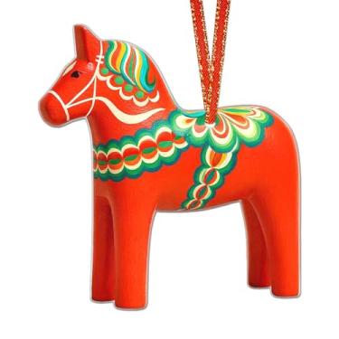 Imagem de HEYINSHEN Enfeites de Natal de cavalo Dala para árvore de Natal, lindos cavalos suecos vermelhos, estatuetas de cavalos Dala pendurados para árvore de Natal, presente de Natal para crianças, meninas